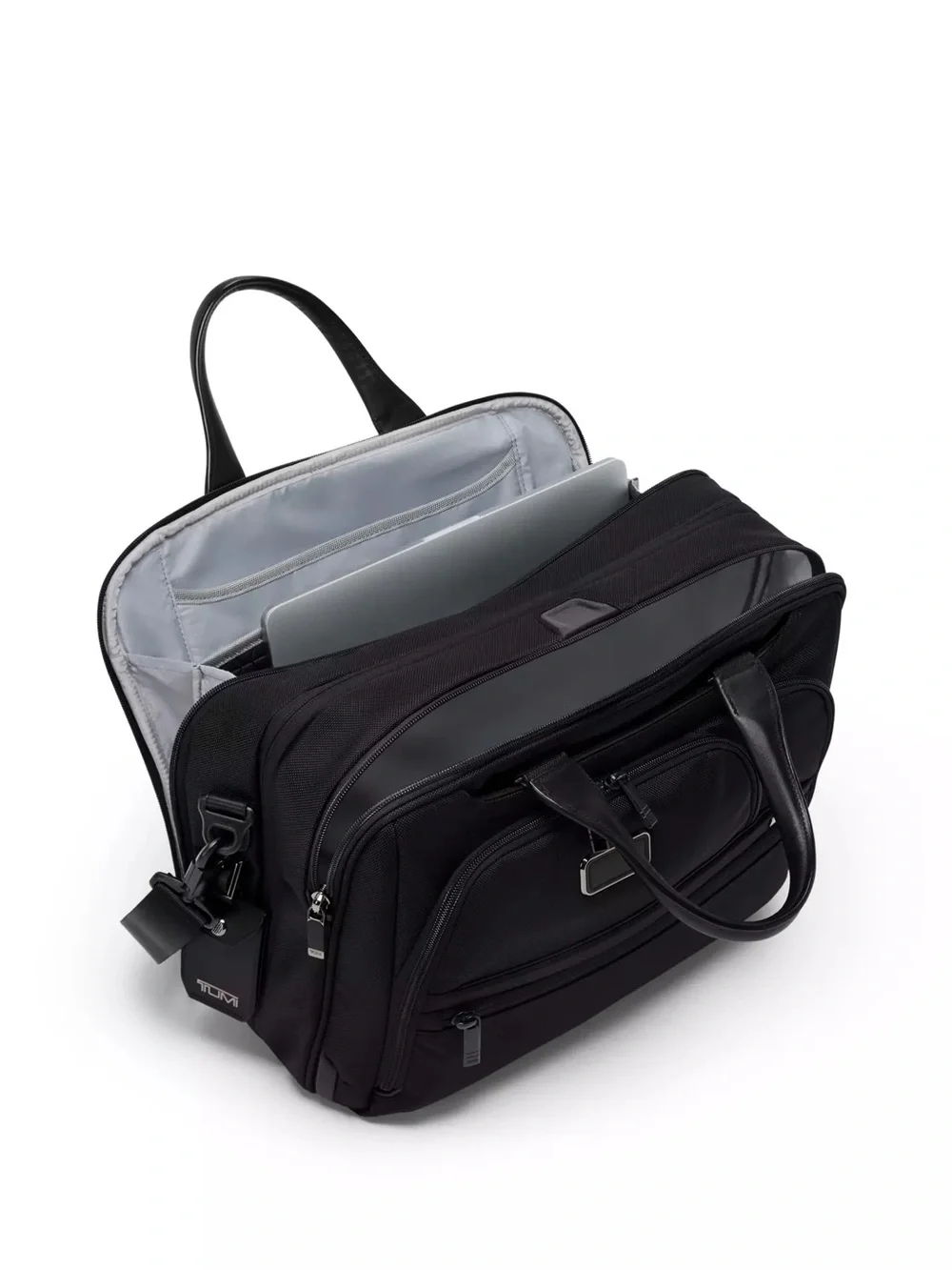 Tumi Black Nylon Briefcase with Leather Trim and Shoulder Strap
